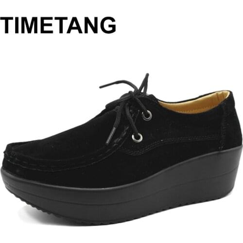 TIMETANG Genuine Leather Womens Platform Shoes 2018 Spring Lace Up Women Flats Moccasins Creepers Slipony Woman Casual C235