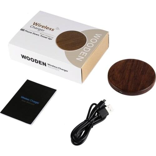 DC 5V Input 100-200KHz Portable Ultra-thin Round Handmade Pure Wood Style Texture Wooden Fast Wireless Charger Charging Pad