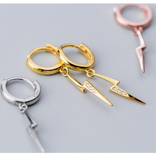 MloveAcc Luxury Brand 925 Sterling Silver Lightning Charm Hoop Earrings for Women Fashion Ins Trendy Earrings