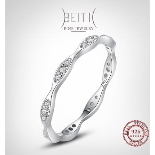 Beitil Authentic 925 Sterling Silver Fashion Stackable Clear Zircon Rings For Women Wedding Engagement Jewelry Gift