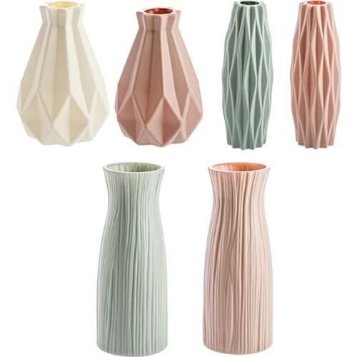 1Pcs PE Big Belly/Diamond/Tree Shape Vase Flower Imitation Ceramic Plastic Flower Vase Flower Basket Nordic Style