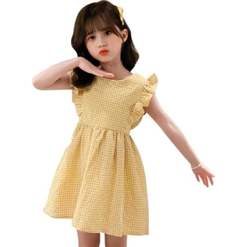 Summer Dresses For Girls Plaid Pattern Girls Party Dress 2021 Kid Dress Teenage Girl Costume 6 8 10 12 14