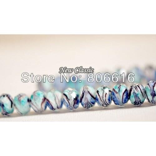 12*9MM 40Pcs Blue Green Peacock Feather Rondelle Crystal Glaze Glass Beads Accessories Findings