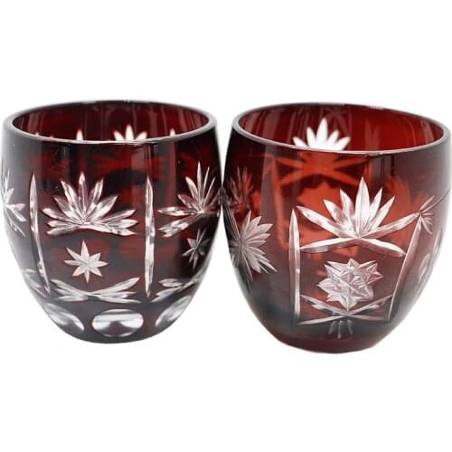 Small 75ml Hand Cut Red Tea Cup Sake Glass Tumbler Shot Wine Glass Cup Set of 2