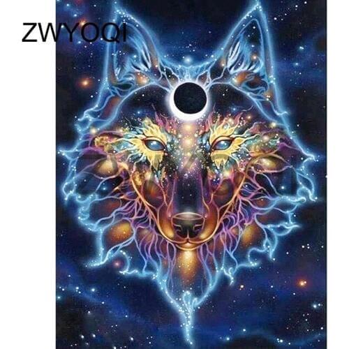 5D DIY Diamond embroidery Full Round Diamond painting Cross stitch Wolf Starry sky Full Square Diamond mosaic Wolf Starry sky