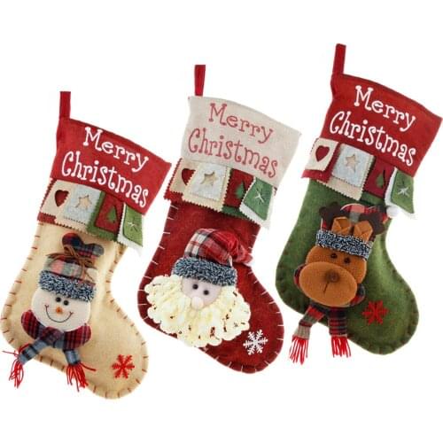 MerryChristmas Large Christmas Stockings Santa Claus Snowman Socks 3D Decorative Gift Bag Holders
