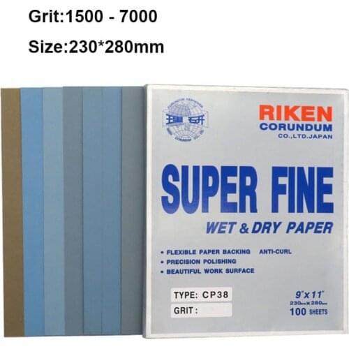 RIKEN CP38Square Sandpaper Sheet 9"X11" Super Fine Wet Dry Paper Sanding Paper For Polising Model Plastic 1500-7000 Grit