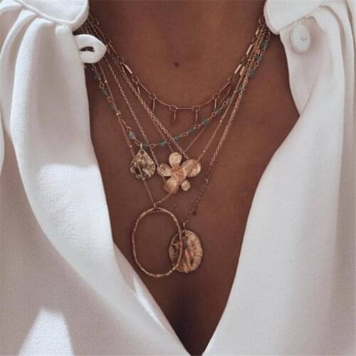 HI MAN Bohemian Three-layer Hollow Bump Round Flower Pendant Necklace Women Fashion Temperament Wedding Jewelry