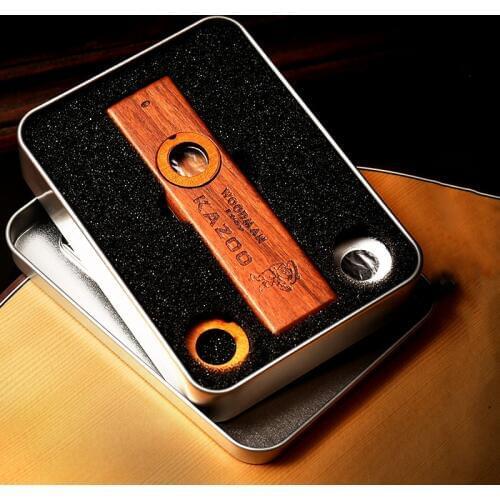 Wooden Kazoo Orff Instruments Ukulele Guitar Partner Woodman Wood Harmonica With Metal Box Kazoo for Adult Kids Kazoo