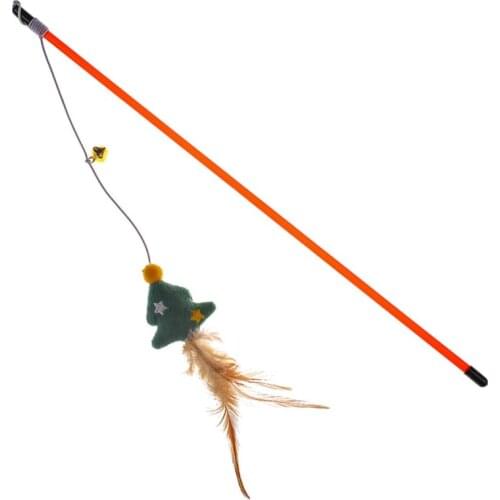 Pet Cat Toys Colorful Feather Cat Wand Toys Christmas Bell Series Cat Teaser Kitten Interactive Accessories Pet Products
