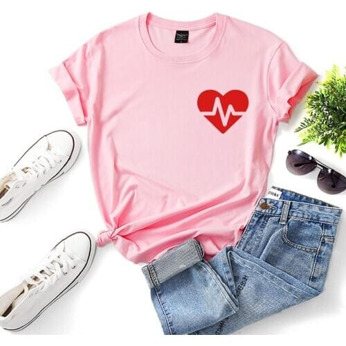 New Women T-shirts Casual Harajuku heartbeat Printed Tops Tee Summer Female T shirt Short Sleeve T shirt For Women Clothing