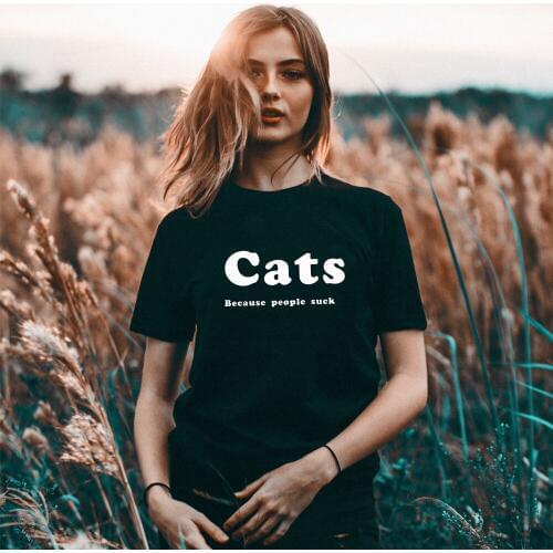 Cats Because People Suck cotton T shirt Funny Cat Shirt for cat lover women Graphic Tees Hipster Tumblr Cozy tops drop shipping