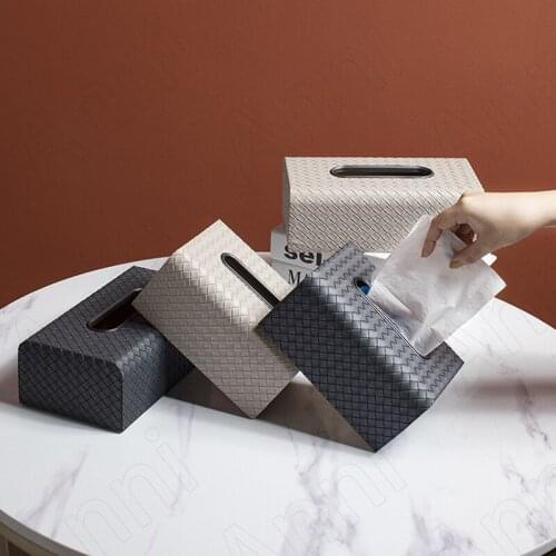 Creativity Striped Leather Tissue Boxes Nordic Modern Light Luxury Solid Color Paper Towel Storage Box Living Room Desktop Decor
