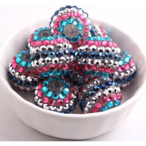 Kwoi vita 20mm aqua/rose/silver/navy strip Color Chunky Resin Rhinestone Beads Ball for Kids Jewelry