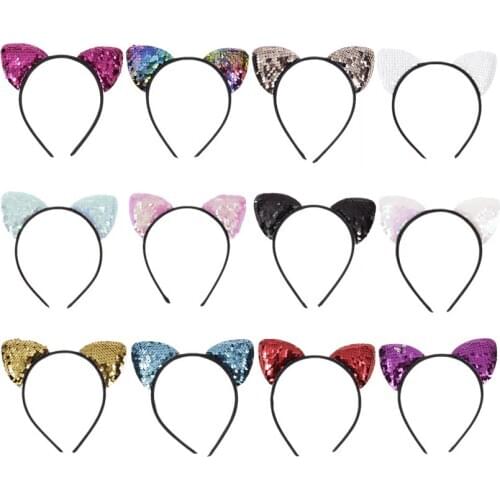 Fashion Glitter Flip Sequins Cat Ear Girl Hair Band Hair Hoop Baby Kids Women Cat Ear Hair Bands Festival Headdress Gifts