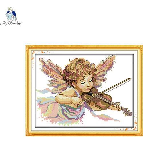 The angel who plays the violin,counted printed on fabric DMC 14CT 11CT Cross Stitch kits,embroidery needlework Sets Home Decor