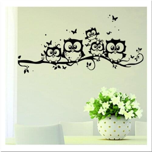 DIY Wall Stickers Cartoon Owl Stand On The Tree Removable PVC Wall Stickers Decoration Sticker For Kids Bedroom Background Wall