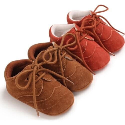 New Rubber Bottom Baby Shoes Baby Toddler Soft Cross-tied Fashion Small Leather Shoes Antiskid rubber soled walking shoes