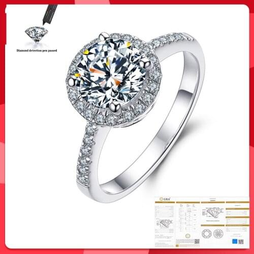 Moissanite Ring 925 Sterling Silver 18K White Gold Plated Excellent Cut Diamond Test Past Wedding Rings