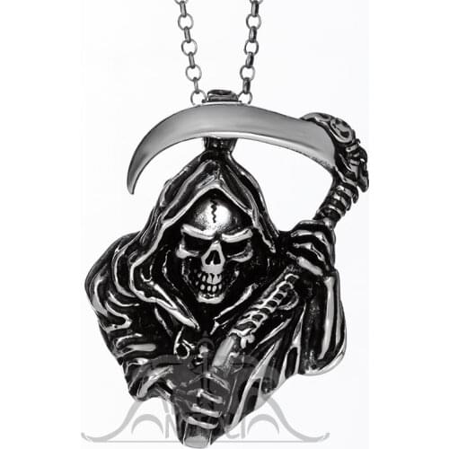 Sterling Silver Oxidized Grim Reaper Pendant for Men Necklace Angel of Death Medallion Gift for Him Made in Turkey