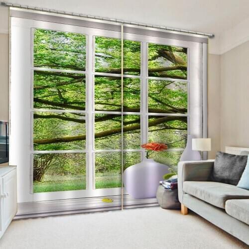 Luxury Blackout 3D Window Curtain For Living Room green scenery window curtains personality curtains