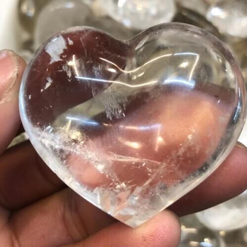 30-50g natural white crystal heart, polished quartz crystal heart treatment healing
