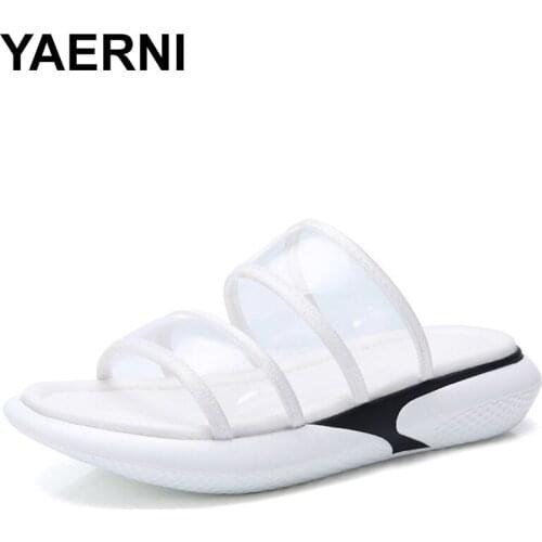 YAERNI2019 summer women slippers jelly shoes ladies slip on slippers for indoor Women transparent platform beach slippersE1326