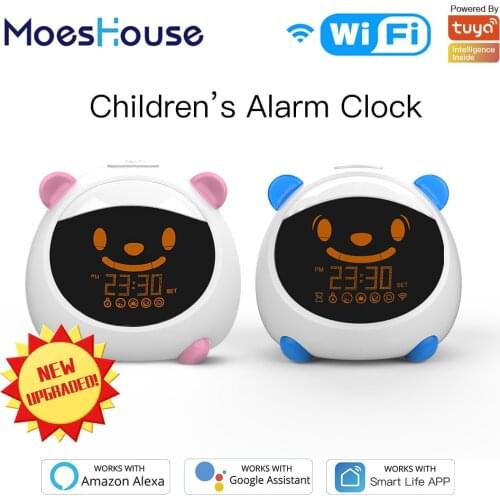 WiFi Smart Kids' Alarm Sleep Trainer Clock Light Sound Expression Smart Life Tuya App Voice Control with Alexa Google Home