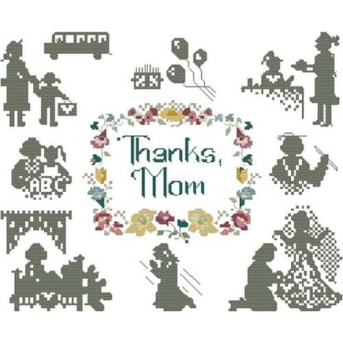 Thank you mom 33-29 cross stitch kits single color simple aida fabric 18ct 14ct 11ct count white canvas cotton thread embroidery