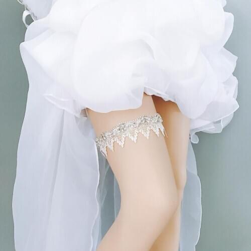 Rhinestone Leg Garter Belt Stretch Lace Beaded Embroidery Thigh Strap Ring Cosplay Costumes for Wedding Bridal Party Club