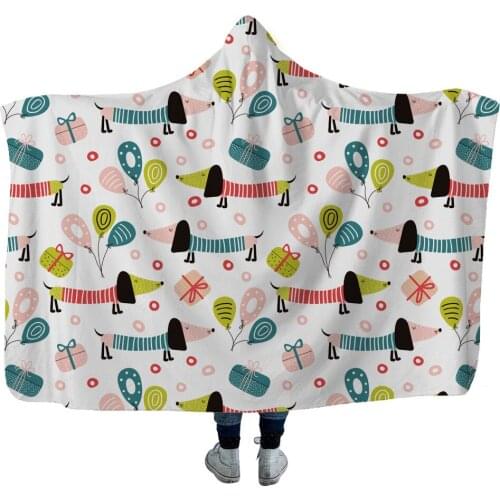 Dachshund 3D Printing Throw Hooded Blanket Wearable Warm Fleece Bedding Office Quilts Soft Adults Travel 11