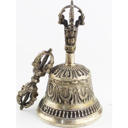 TBC913 Tibetan Buddhist Handicraft Singing Bell with Dorje Vajra Yoga Meditation Music Instrument 5'' 6