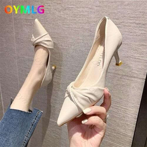 Single shoes 2021 autumn new fashion shoes womens mid-heel stiletto pointed shallow mouth single shoes women butterfly shoes