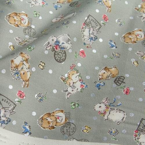 Half-Meter Japanese Kokka Oxford Cotton Fabric Patchwork Quilting Cloth Fabric Textile For Sewing Retro Rabbit D