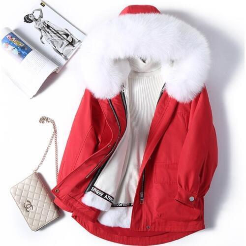Woman Coats Winter Parkas 2019 New Wool Rex Rabbit Fur Liner Real Large Fox Collar Coat Long Outerwear Hooded Female Plus Size