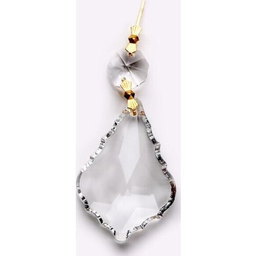 Gold Hook Maple Leaf Design 100PCS/LOT 38mm Clear Home Decoration Lighting Accessories Crystal Prisms Pendants Chandelier Parts