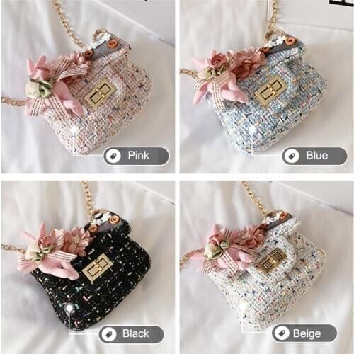 1Pcs Kids Girl Flower Handbags Cotton Linen Girl Messenger Bag Mini Satchel Bag Cross body Princess Shoulder Bag Purse
