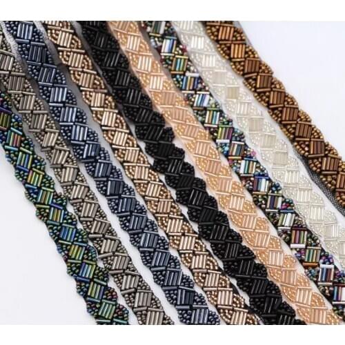 1.5CM Wide Colorful Glitter Hand Sew Sequins Pearl Beaded Ribbon Lace Appliques Collar Neckline Trims Bust Dress DIY Guipure Su