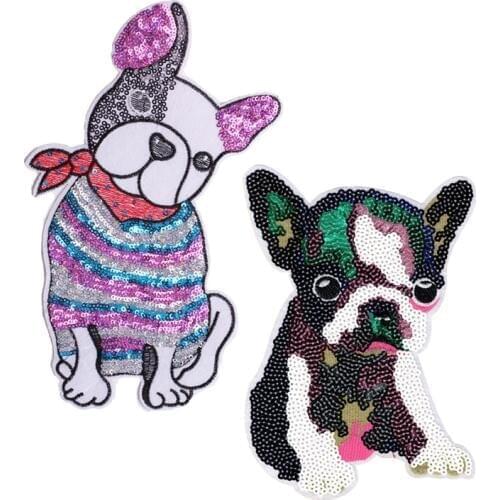 10pcs New large dog sequins embroidered patches for clothing accessories, iron on applique