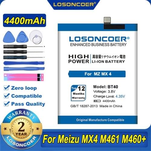 100% Original LOSONCOER 4400mAh BT40 Battery For Meizu MX4 Battery MX 4 M460 M461 Batteries
