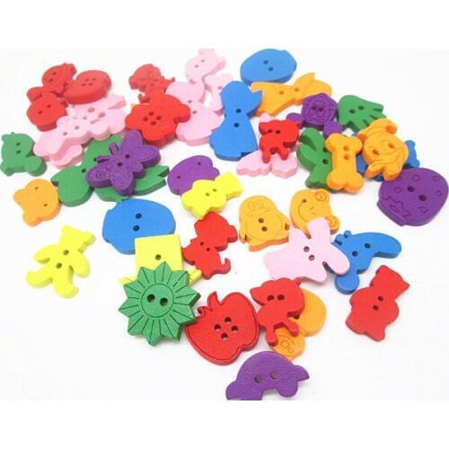 100pcs/LOT Mixed Craft Cartoon Mix Shapes Wooden Sewing Buttons Embellishments Cardmaking Scrapbooking 15mm~28mm/pc