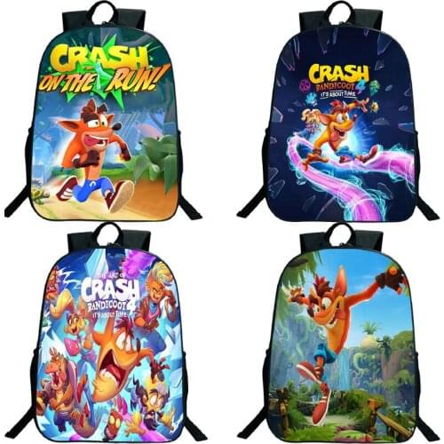 16 Inch Crash Bandicoot 4 Backpack Zipper School Bags for Boys Girls Cartoon Bookbag Teens Rucksack Travel Bagpacks Kids Mochila