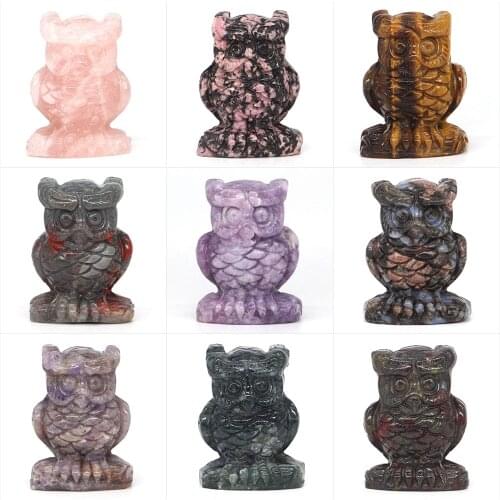 2" Owl Statue Stone Carving Natural Gemstone Crystal Reiki Healing Quartz Animal Figurine Home Room Decoration Crafts 1pc