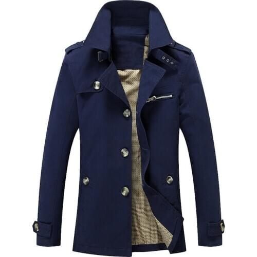 2020 New Autumn Men Trench Coat Mens Solid Slim Fit Business Cotton Man Casual Outwear S-4XL