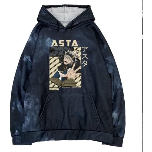3D Hoodies Women/Men Fashion Long Sleeve Black Clover Hooded Sweatshirt Anime Asta Print Tiedye Hoodie Cotton Men Hoodies