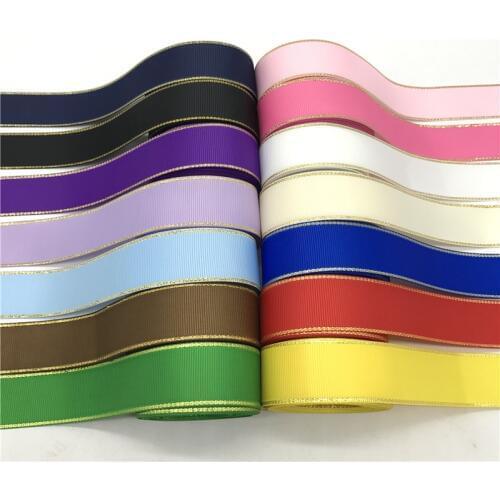 5yards/lot 1'' (25mm) Gold Metallic Edge Grosgrain Ribbon Hair Bow Party Christmas Wedding Decoration DIY Sewing Craft