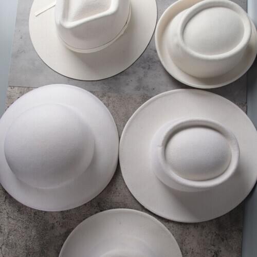 6 Style 100% Wool White Women Fedora Hat With Match Wide Brim Jazz Hat Lady Felt Church Hat Size 56-58CM