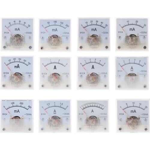 91C4 Ammeter DC Analog Current Meter Panel Mechanical Pointer Type 1/2/3/5/10/20/30/50/100/200/300/500mA A X7YF