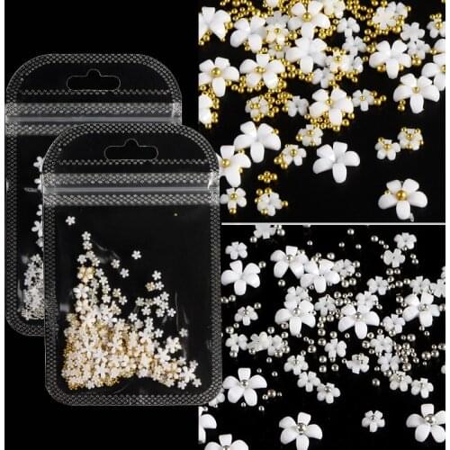 Acrylic Flower Nail Art Decoration Mixed Size White Rhinestones Silver Gem Manicure Tool Accessories For DIY Nail Design 2g/Bag