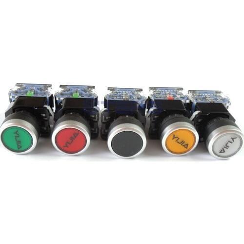 Free shipping 5pcs/lot power switch Button Self-resetting Point move flat toggle switch 5 colors 1NO 1NC 22mm LA38-11BN